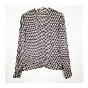 Penguin by Munsingwear Women’s Blouse Top Shirt Size 8 Silk Beige Purple Black